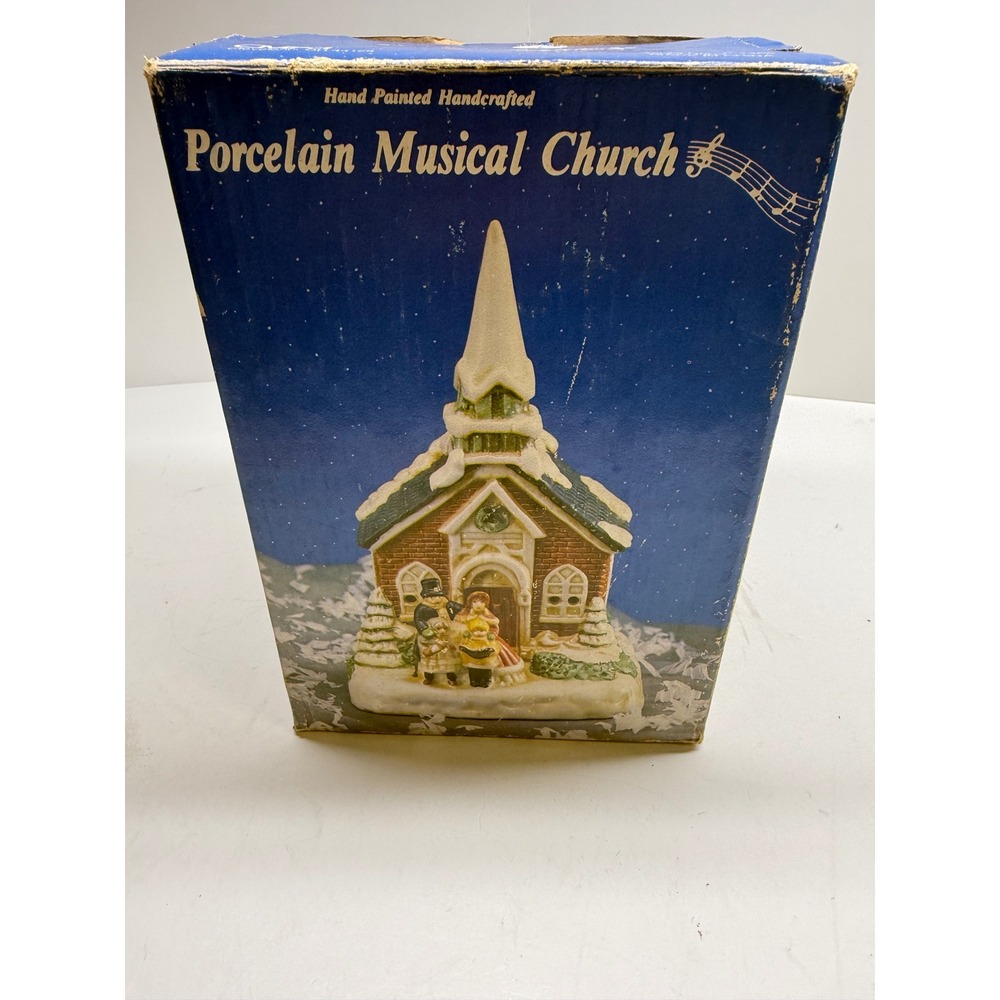Badcock Porcelain Musical Church Vintage Hand Painted Christmas Village P-1466